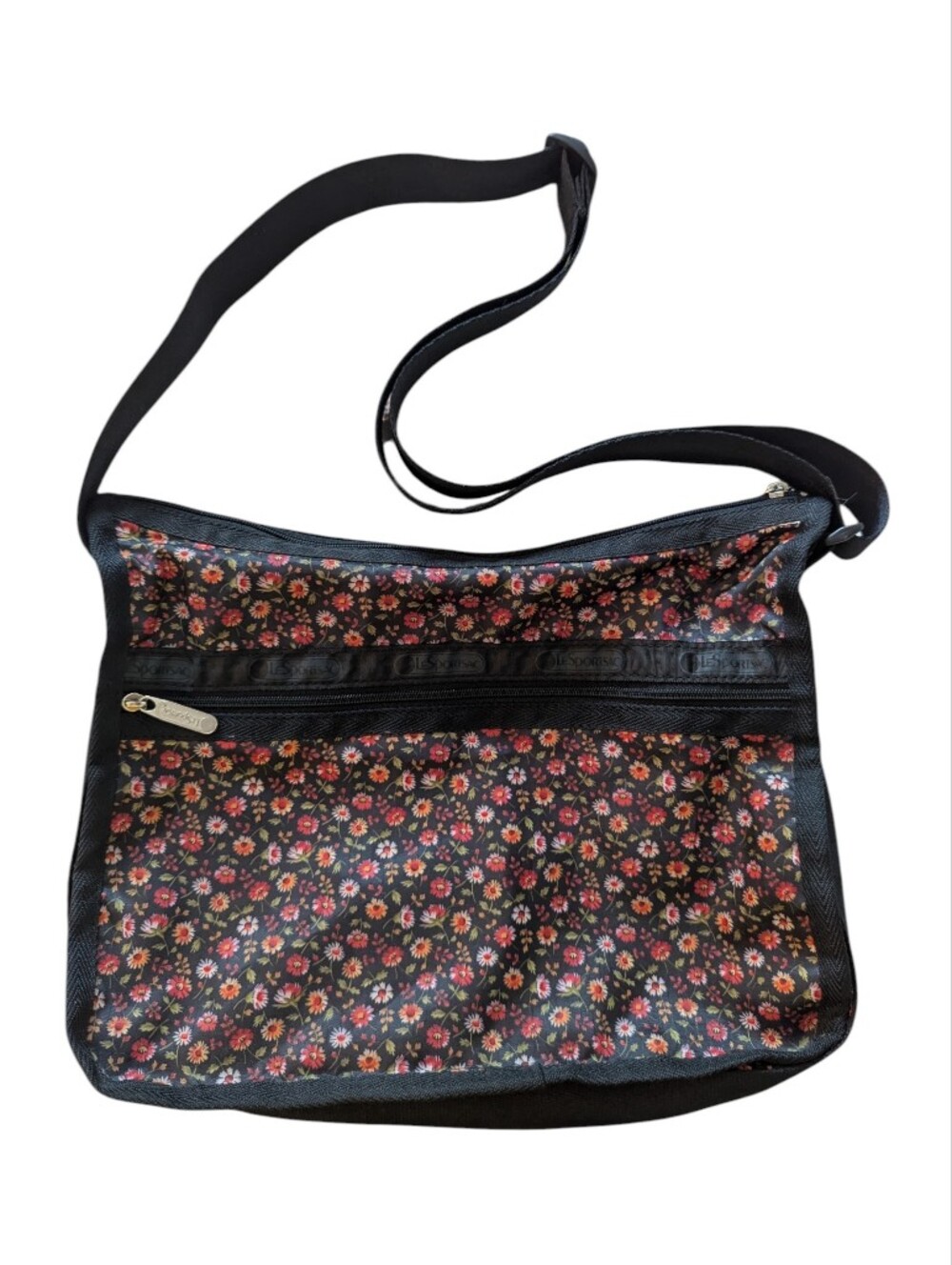 LESPORTSAC Floral Crossbody Bag - Black with Red/Pink Floral